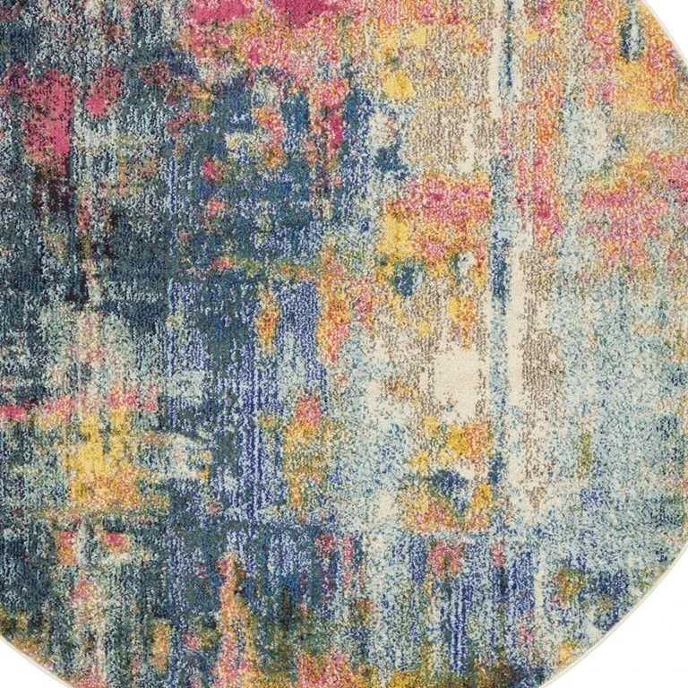Blue And Yellow Abstract Power Loom Non Skid Area Rug Photo 3