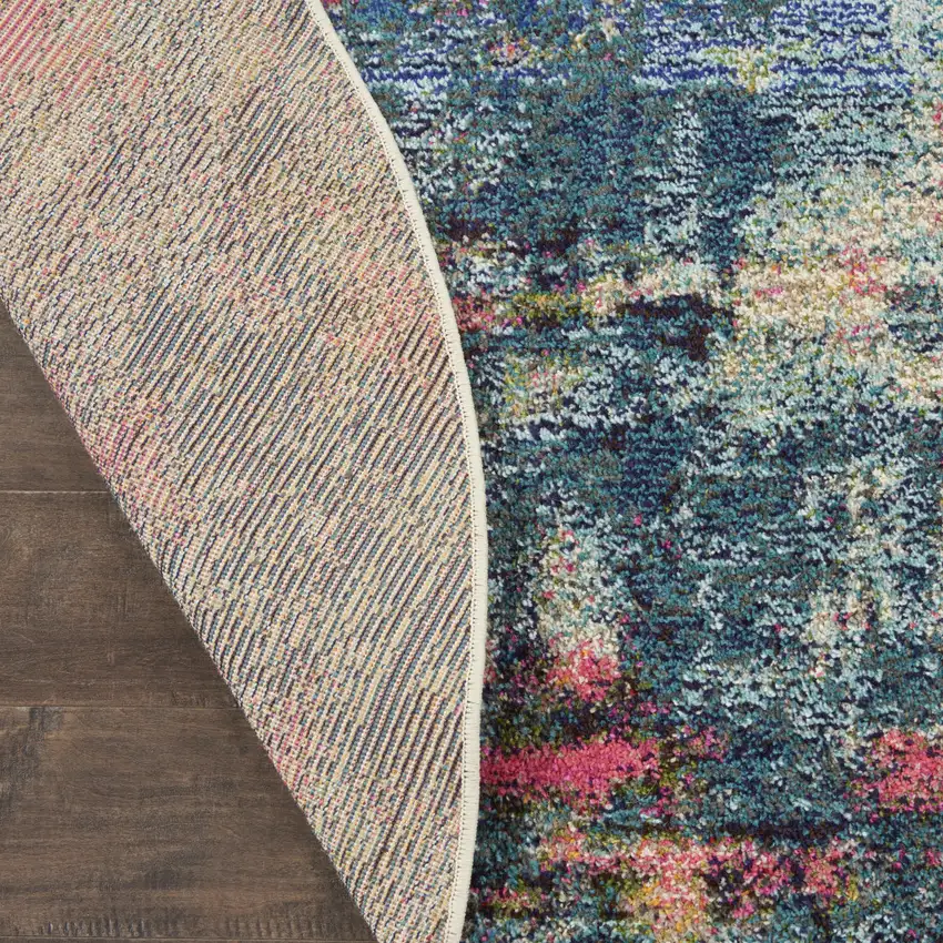 4' Blue And Yellow Abstract Round Rug Photo 9