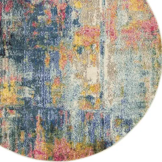 4' Blue And Yellow Abstract Round Rug Photo 2
