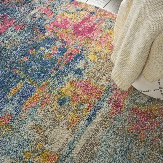 4' Blue And Yellow Abstract Round Rug Photo 8