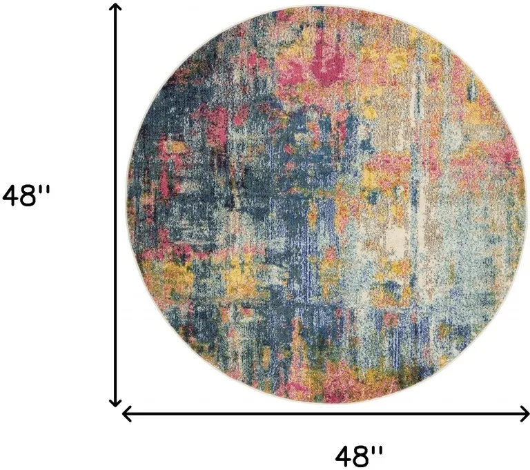 Blue And Yellow Abstract Power Loom Non Skid Area Rug Photo 5