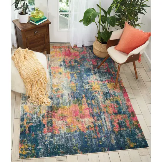 Blue And Yellow Abstract Power Loom Non Skid Area Rug Photo 6
