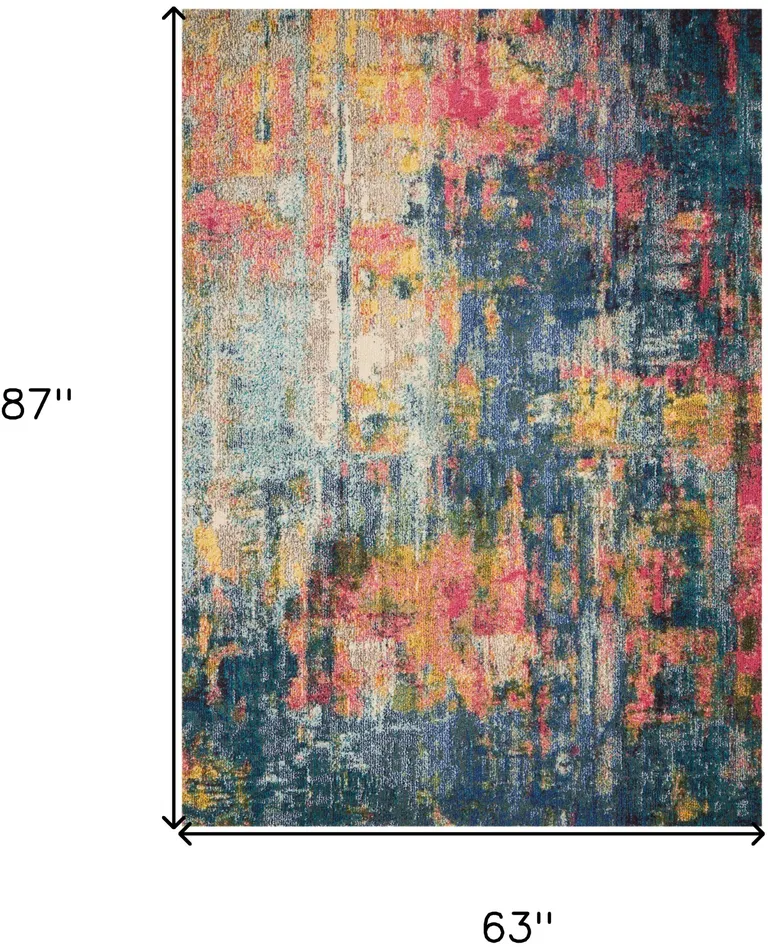 Blue And Yellow Abstract Power Loom Non Skid Area Rug Photo 5