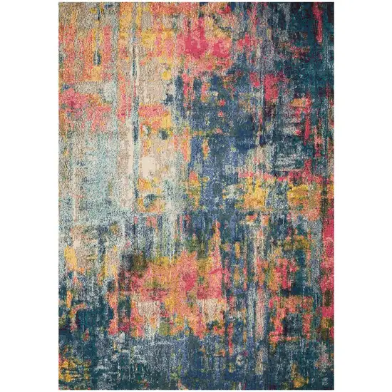 Blue And Yellow Abstract Power Loom Non Skid Area Rug Photo 1