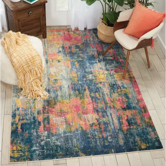 Blue And Yellow Abstract Power Loom Non Skid Area Rug Photo 5