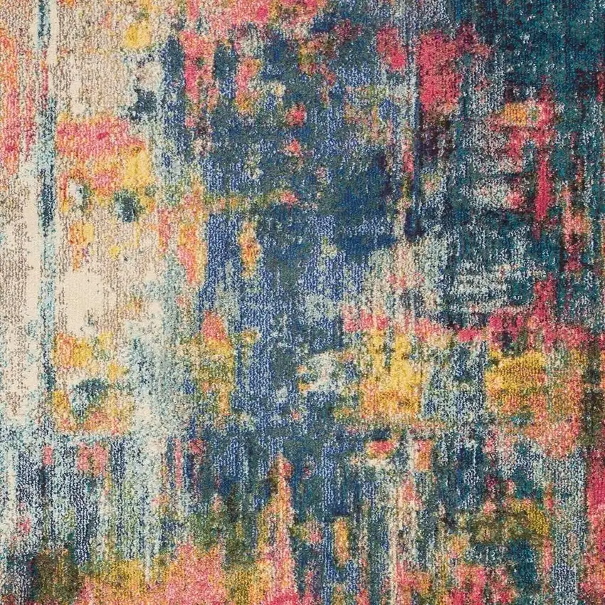 Blue And Yellow Abstract Power Loom Non Skid Area Rug Photo 2