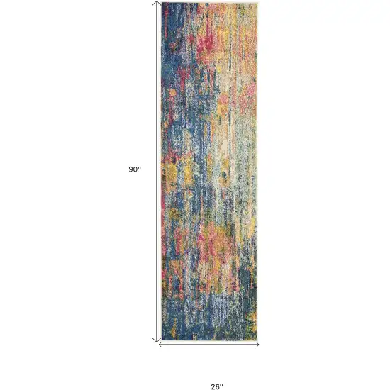 Blue And Yellow Abstract Power Loom Non Skid Runner Rug Photo 5
