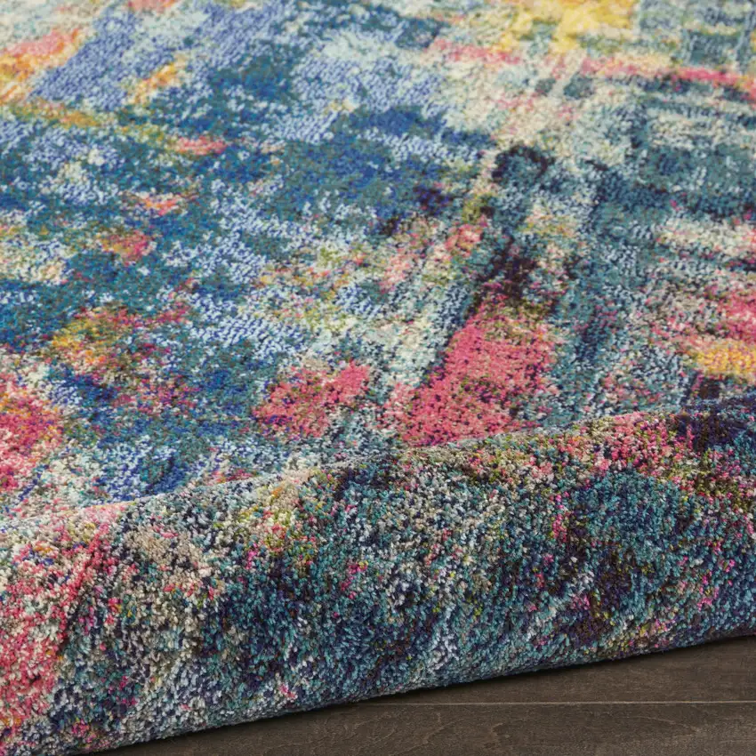 2' X 8' Blue And Yellow Abstract Power Loom Non Skid Runner Rug Photo 8