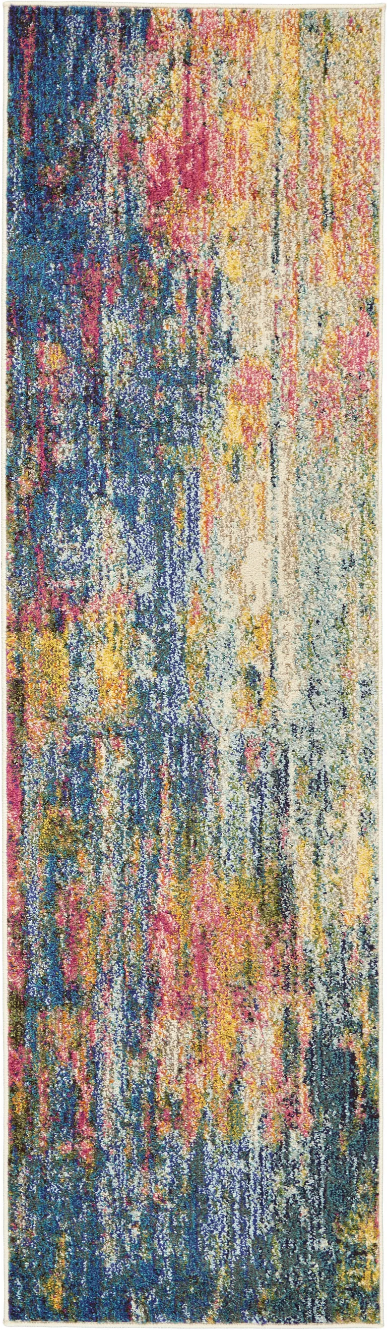Blue And Yellow Abstract Power Loom Non Skid Runner Rug Photo 1