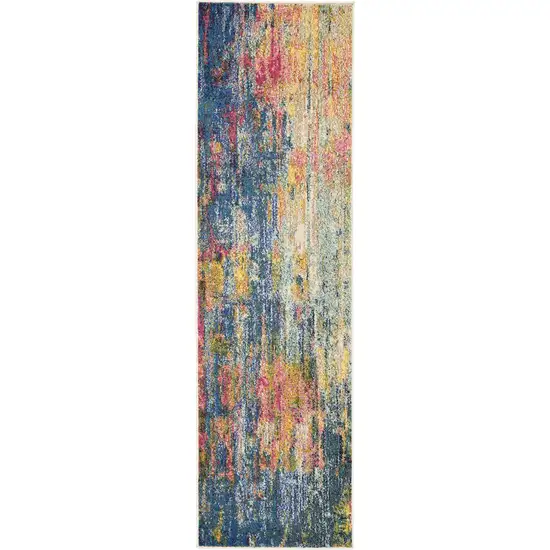 Blue And Yellow Abstract Power Loom Non Skid Runner Rug Photo 1