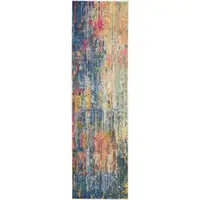 Photo of Blue And Yellow Abstract Power Loom Non Skid Runner Rug