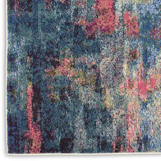 2' X 8' Blue And Yellow Abstract Power Loom Non Skid Runner Rug Photo 9