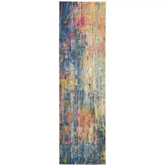 2' X 8' Blue And Yellow Abstract Power Loom Non Skid Runner Rug Photo 2