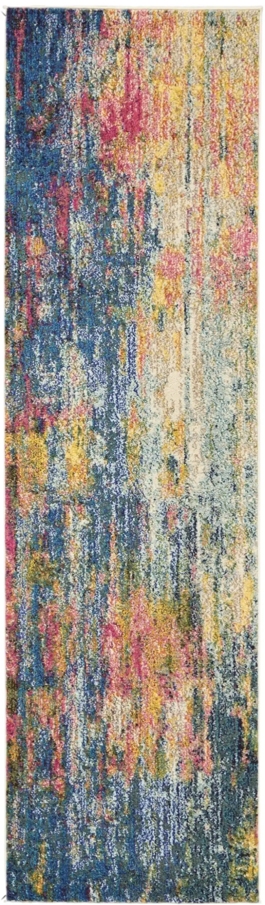 2' X 8' Blue And Yellow Abstract Power Loom Non Skid Runner Rug Photo 2