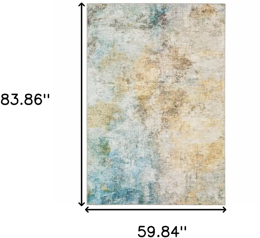 Blue And Yellow Abstract Power Loom Stain Resistant Area Rug Photo 10