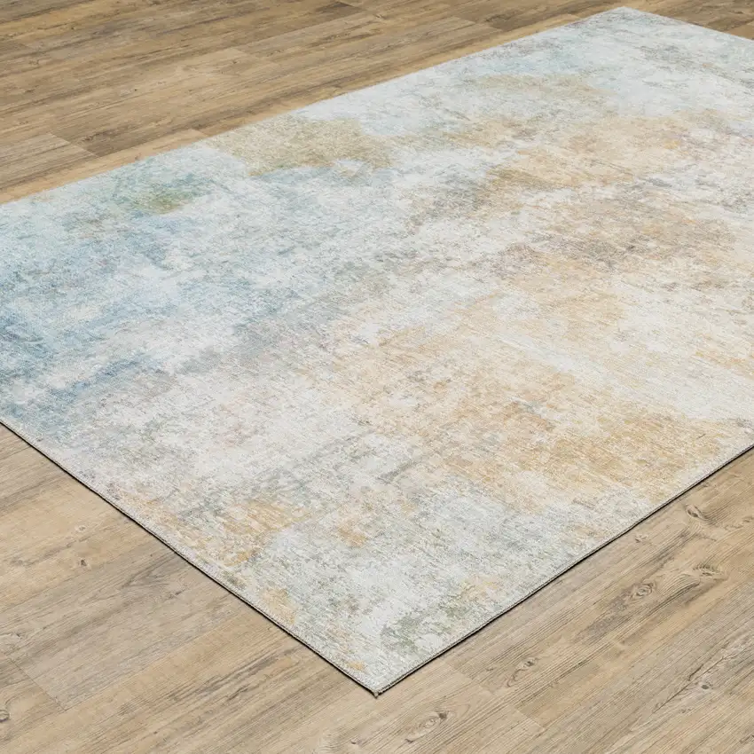 Blue And Yellow Abstract Power Loom Stain Resistant Area Rug Photo 5