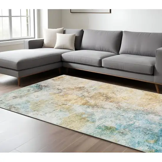 Yellow And Blue Abstract Area Rug Photo 1