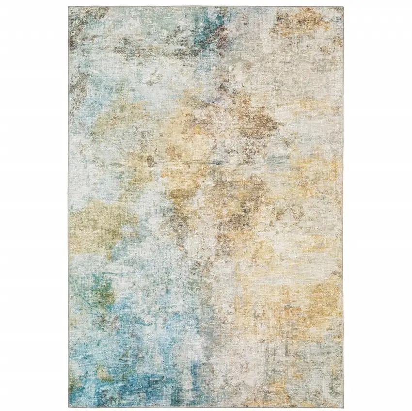 Blue And Yellow Abstract Power Loom Stain Resistant Area Rug Photo 1