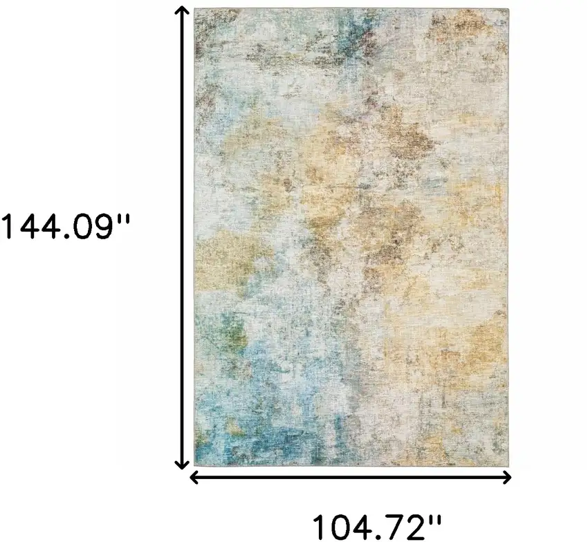 Blue And Yellow Abstract Power Loom Stain Resistant Area Rug Photo 10