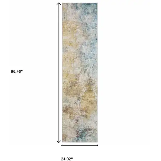 2' X 8' Blue And Yellow Abstract Power Loom Stain Resistant Runner Rug Photo 3