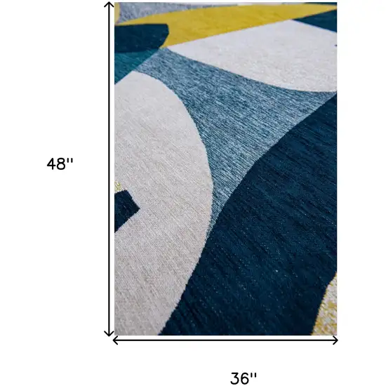Blue And Yellow Abstract Washable Area Rug Photo 6