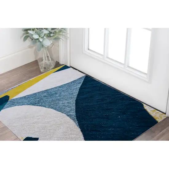 Blue And Yellow Abstract Washable Area Rug Photo 1