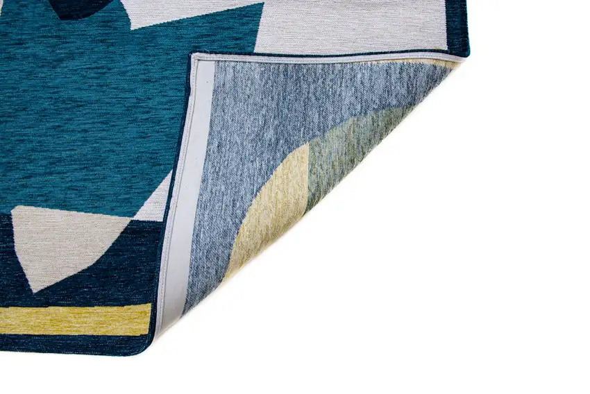 Blue And Yellow Abstract Washable Area Rug Photo 9