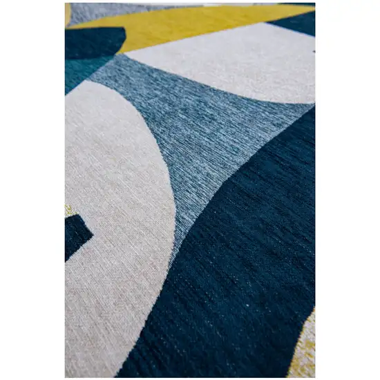 Blue And Yellow Abstract Washable Area Rug Photo 7