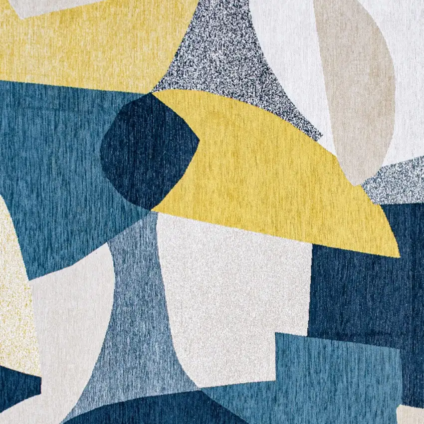 Blue And Yellow Abstract Washable Area Rug Photo 7