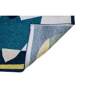 Photo of Blue And Yellow Abstract Washable Area Rug