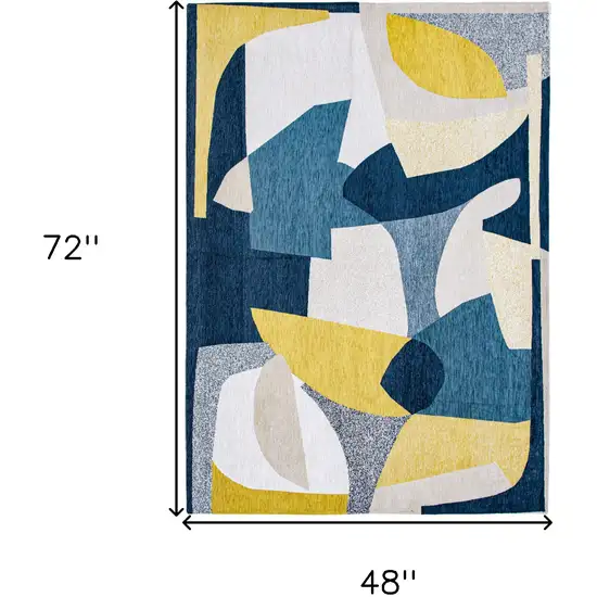 Blue And Yellow Abstract Washable Area Rug Photo 5