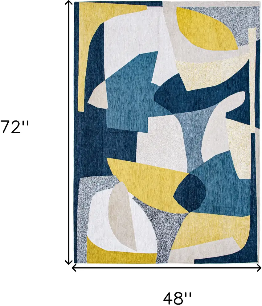 Blue And Yellow Abstract Washable Area Rug Photo 5