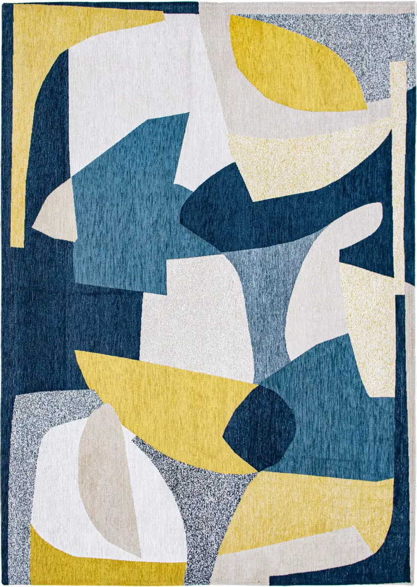 Blue And Yellow Abstract Washable Area Rug Photo 2