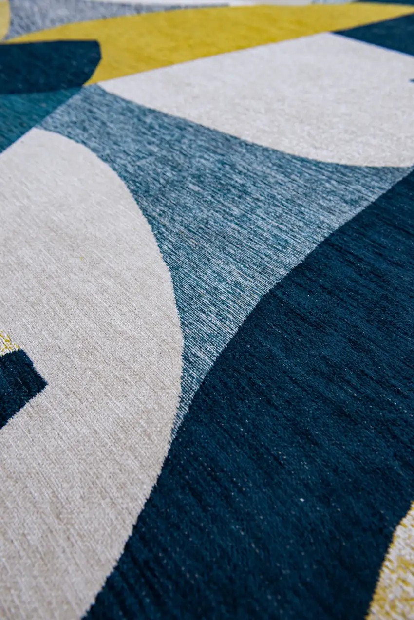 Blue And Yellow Abstract Washable Area Rug Photo 6