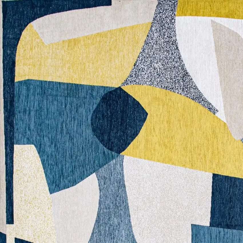 Blue And Yellow Abstract Washable Area Rug Photo 3