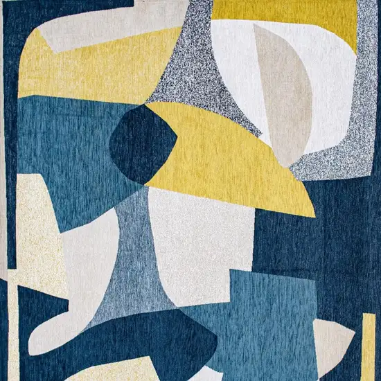 Blue And Yellow Abstract Washable Area Rug Photo 4