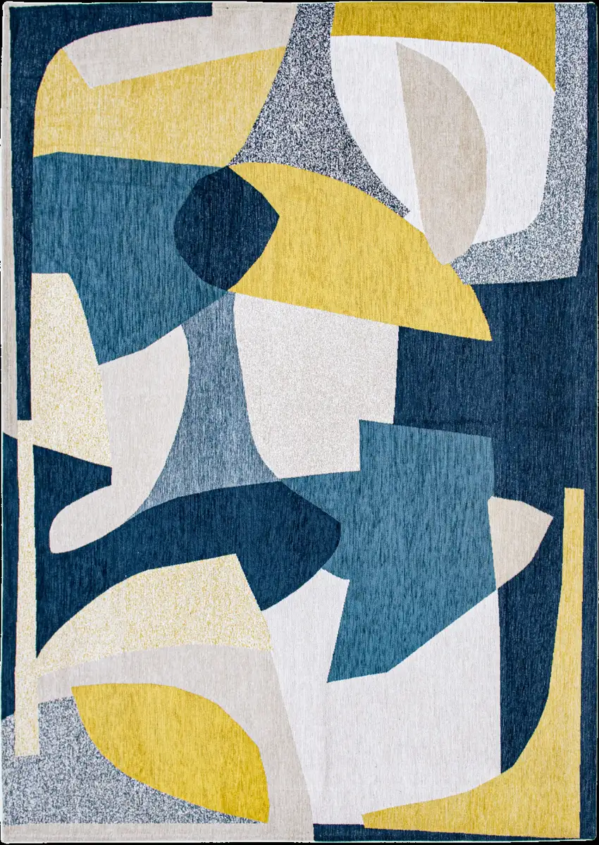 Blue And Yellow Abstract Washable Area Rug Photo 2