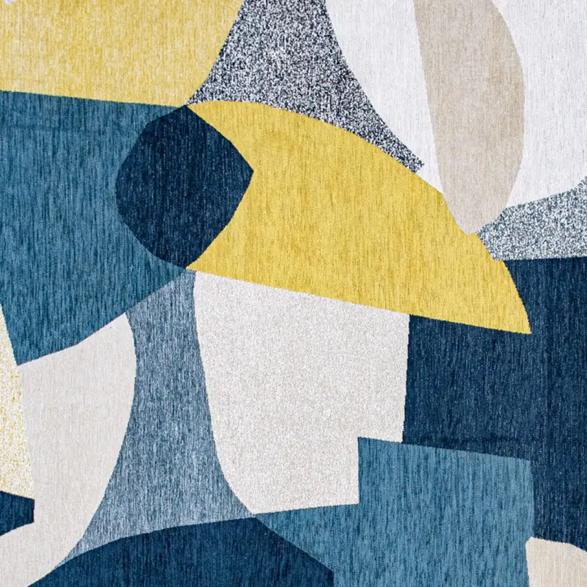 Blue And Yellow Abstract Washable Area Rug Photo 8