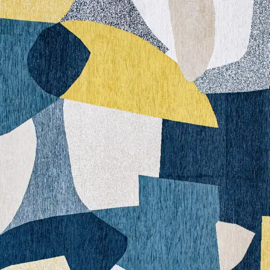 Blue And Yellow Abstract Washable Area Rug Photo 3