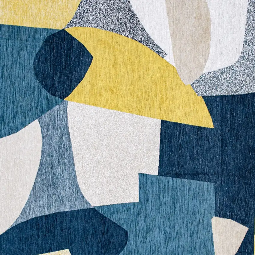 Blue And Yellow Abstract Washable Area Rug Photo 8