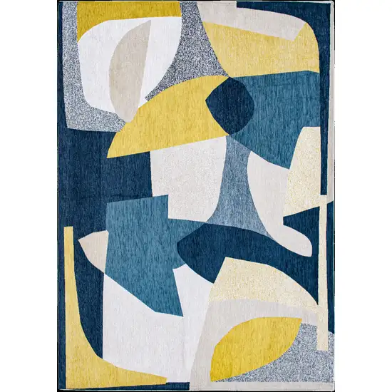 Blue And Yellow Abstract Washable Area Rug Photo 2