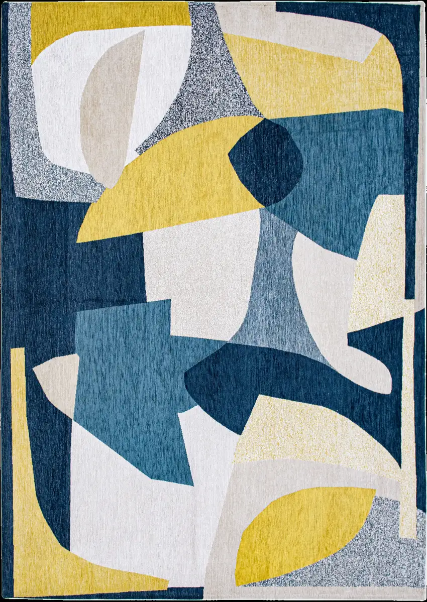 Blue And Yellow Abstract Washable Area Rug Photo 2