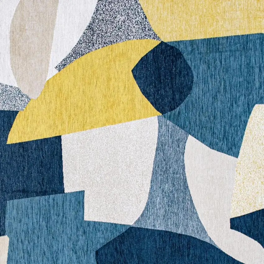 Blue And Yellow Abstract Washable Area Rug Photo 3