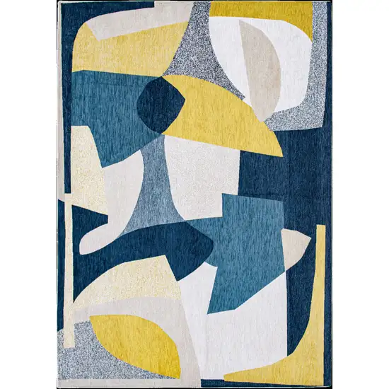Blue And Yellow Abstract Washable Area Rug Photo 5