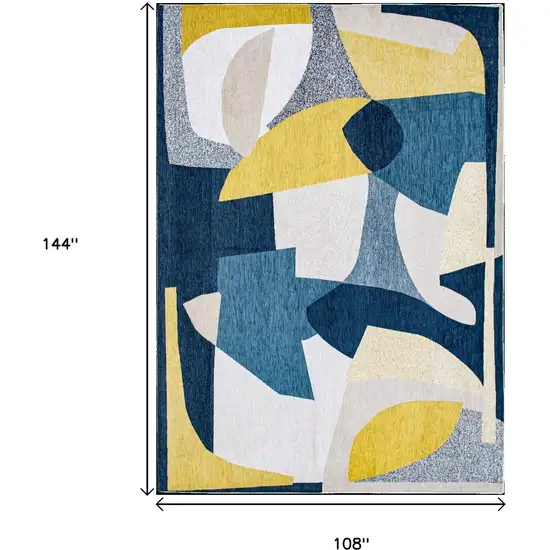 Blue And Yellow Abstract Washable Area Rug Photo 9