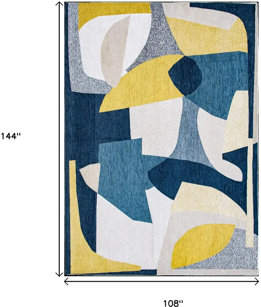 Blue And Yellow Abstract Washable Area Rug Photo 9