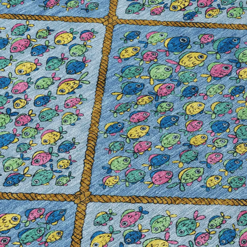 Blue And Yellow Abstract Washable Indoor Outdoor Area Rug Photo 4