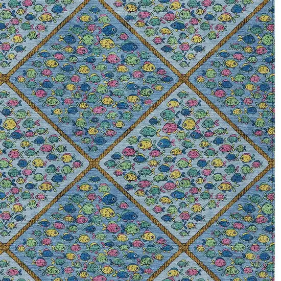 Blue And Yellow Abstract Washable Indoor Outdoor Area Rug Photo 2