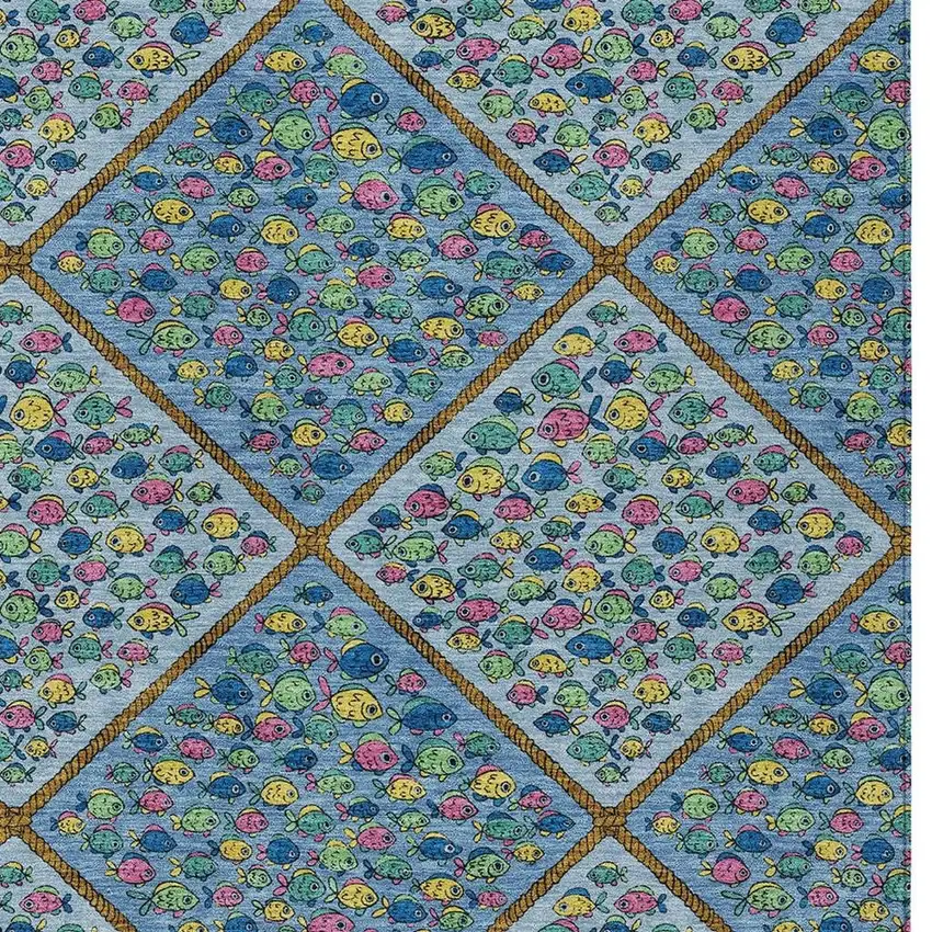 Blue And Yellow Abstract Washable Indoor Outdoor Area Rug Photo 2