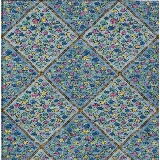 Blue And Yellow Abstract Washable Indoor Outdoor Area Rug Photo 3
